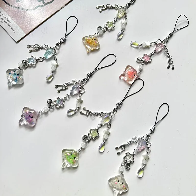 الإبداعية مضيئة قنديل البحر مطرز سلسلة هواتف الحبل Kawaii حقيبة قلادة حلية الحلو المفاتيح اكسسوارات للفتيات النساء