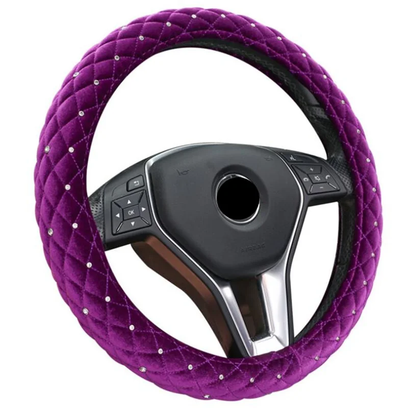 Crystal Diamond Car Steering Wheel Covers for Women Girl Plush Rhinestone covered Steering-Wheel Interior Accessories