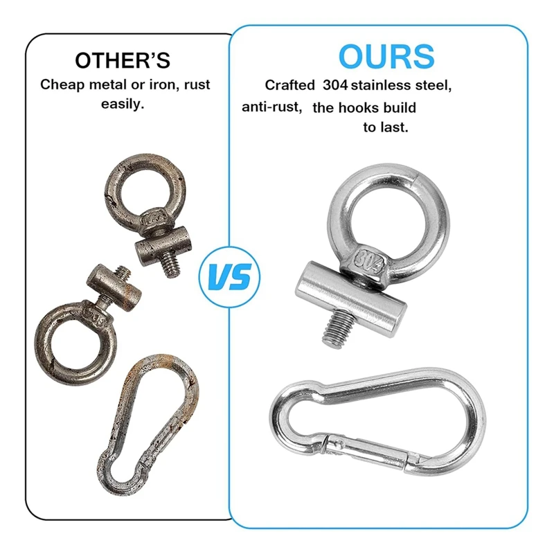 10PCS Awning Rail Stoppers 6mm with 10 Carabiners, 304 Stainless Steel Rv Awning Hooks for Lights Camping Awning-A50M