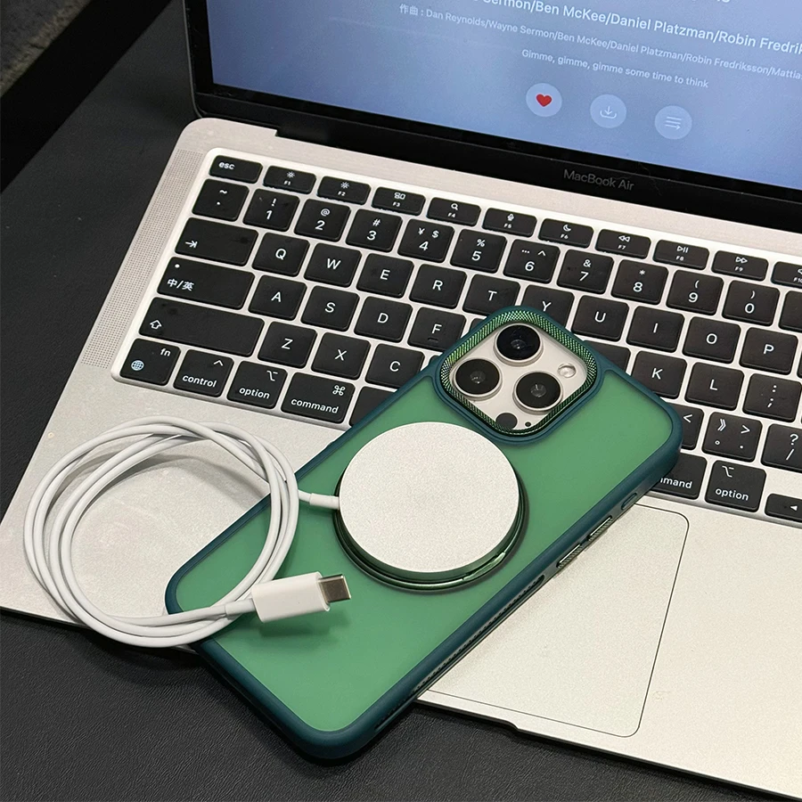 360° Rotate metal bracket magsafe charging phone case for iPhone 16 15 14 13 12 11 Pro Max Titanium gray magnetic hard cover