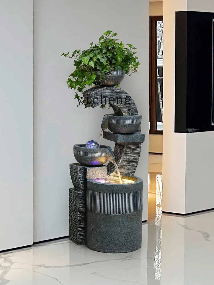 Large Floor Ornaments Indoor Water Fountain Financial Circulation Waterscape Modern Light Luxury Decorationu18