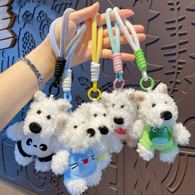 Cartoon Scrawled Puppy Panda Frog Vest Plush Doll Keychain Couple Bag Pendant Key Chain Cute Cat Piggy Clothes Schnauzer Keyring