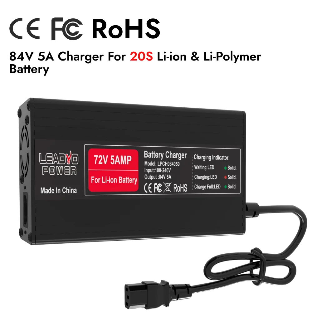 

72V 84V 5A Battery Charger 20S 72V Lithium ion battery For ebike Electric Motorcycle With IEC Charger Port