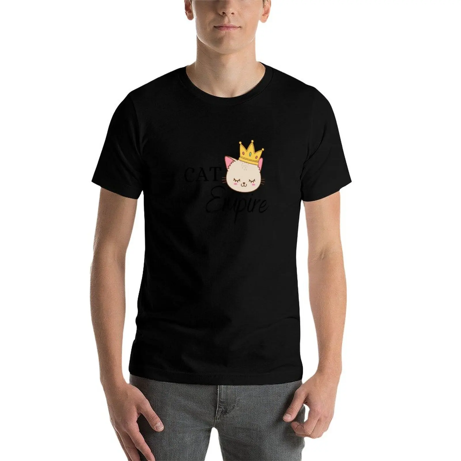 Cat Empire-Camiseta de gato lindo con corona, Camiseta de algodón, Camiseta de algodón para hombre, Camiseta 100% para hombre, Camiseta 100% de algodón