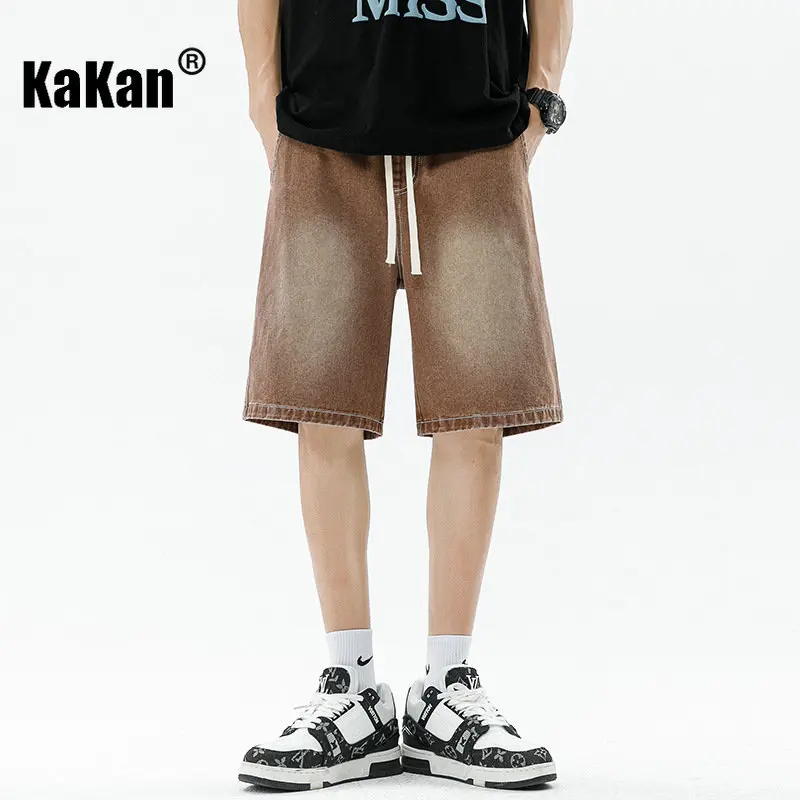 Kakan - Summer New Denim Shorts Men's Wear, Gradient Wash Old High Street Casual Capris Jeans K24-BK1506