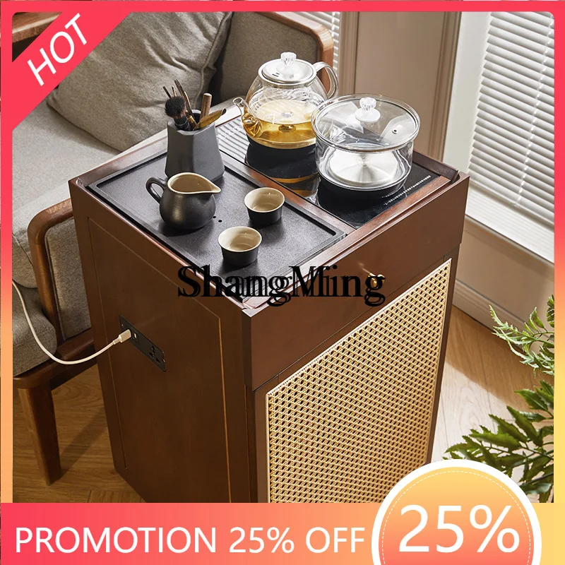 

SM household solid wood tea cabinet living room removable rattan household tea table tea table