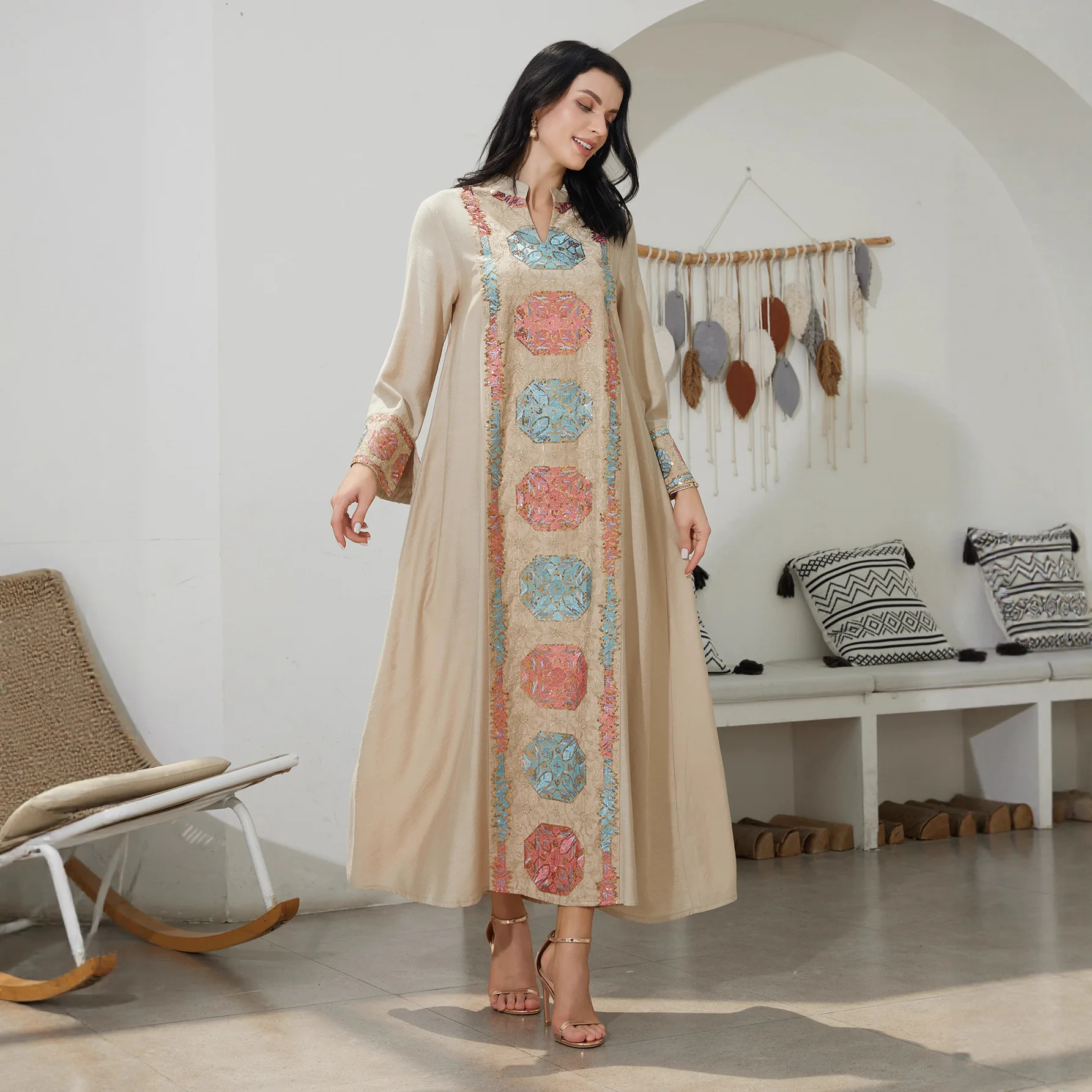

Nc70 Simple Sequin Loose Long Dress Women's Clothing 2026 Muslim Long Dress Robe Abaya Ramadan Dubai Luxury Islam Elegant