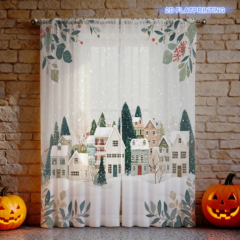 2pcs Christmas Town Snow Scene Window Screen