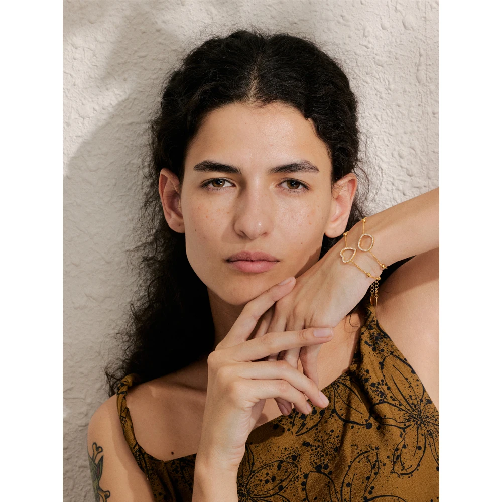 Yhpup CNC مكعب زركونيا القلب جولة الجوف سلسلة بسيطة سوار الإسورة 18K الذهبي PVD مطلي شيك قسط مجوهرات يوصي