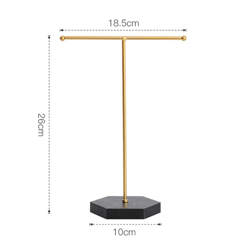 

T-shaped Jewelry Shelf with Marble Base Tabletop Jewelry Organizer Tower for Bangles Necklaces Bracelets Rings Bag