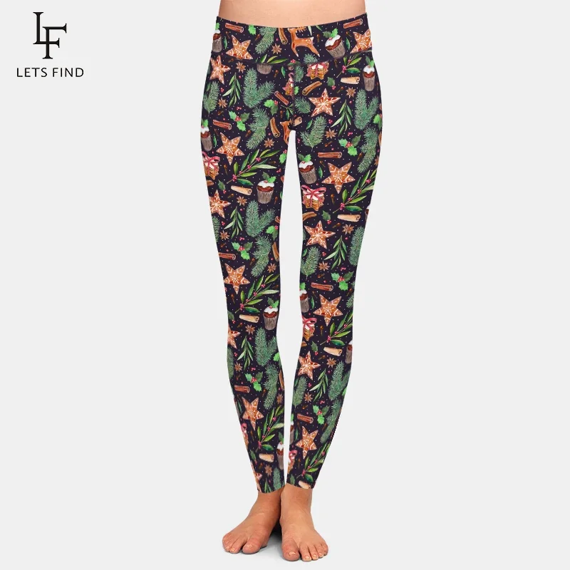 LETSFIND New Arrival Christmas Gingerbread Digital Printing High Waist Women Fitness Legging Stretchy Trousers