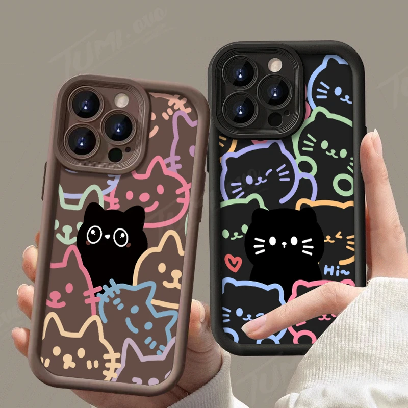 Lovely Line Black Cat Soft Phone Case for Samsung Galaxy A55 A35 A25 A15 A05 A05S A24 A13 A23 A12 A22 A32 A52 A52S A71 A72 A51