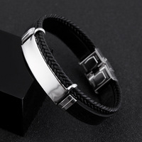 Custom logo Name EngraveTrendy Men Leatherwear Weave Bracelet Leisure Color Contrast Stainless Steel Jewelry