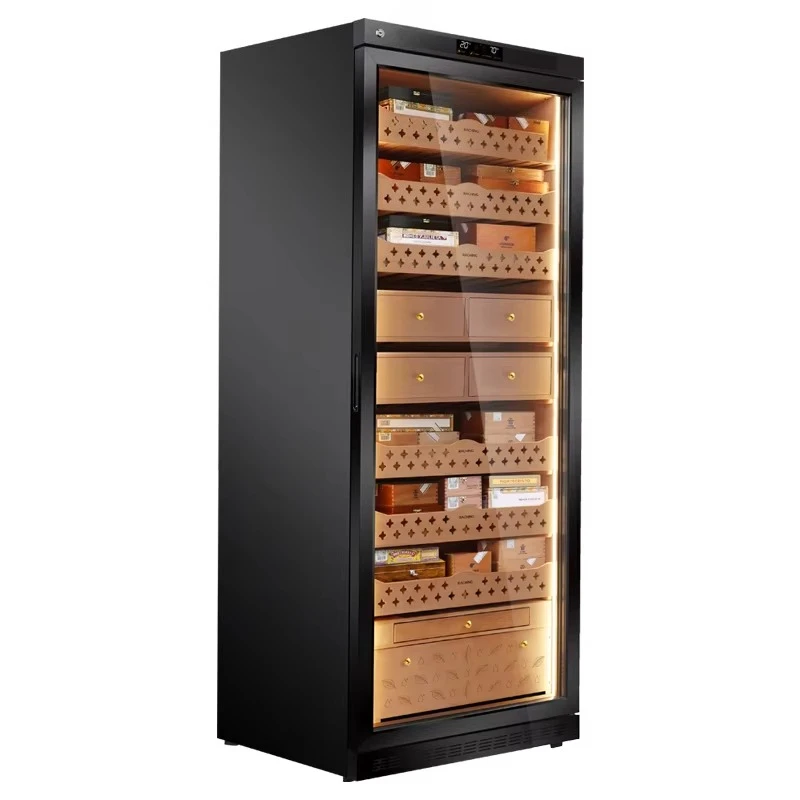Wooden Electric Cigar Humidor Cabinet Lacquer Climate-Control Glass Door 6 Layer for 3000 Cigars with 4 Drawer