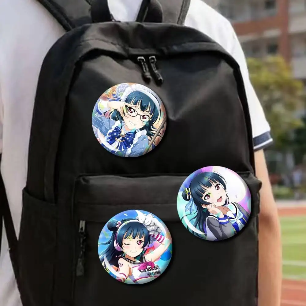 LoveL Yohane Official Art Round Brooch Pins, Personalized Badges With Broken Glass Design Fashion Accessory