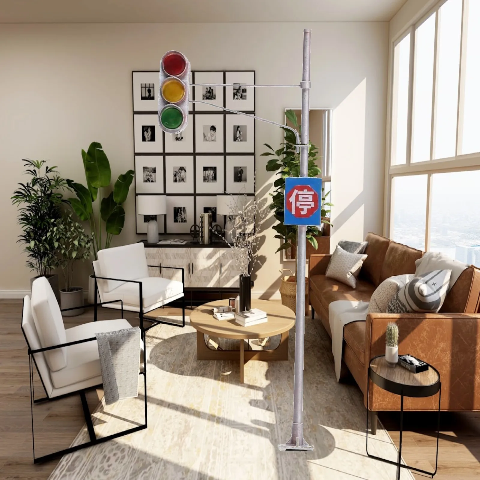 Model Traffic Signal with Sign Resin Miniature Traffic Light Street Signal Model Compact Versatile for Hobbyists, Dioramas