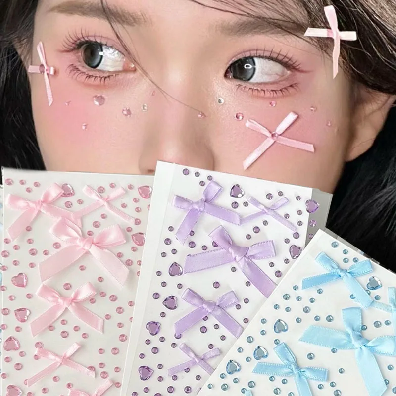 

Face Ribbon Bow Crystal Stickers Sparkly Diamond Tattoo Makeup Sticker Self Adhesive Eyes Body Art DIY Festival Party Decoration