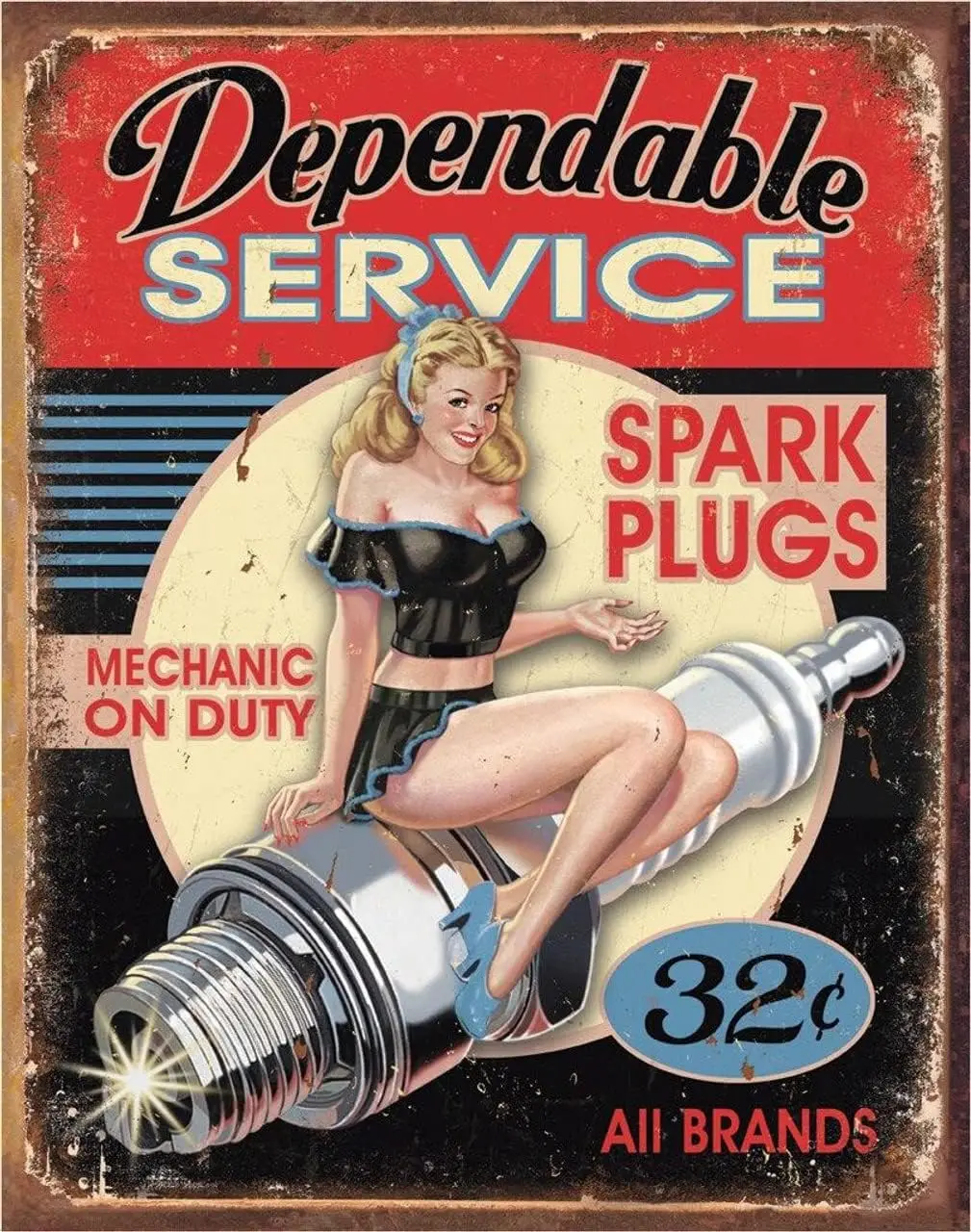 Desperate Enterprises Dependable Service Tin Sign - Nostalgic Vintage Metal Wall Decor - Made in USA