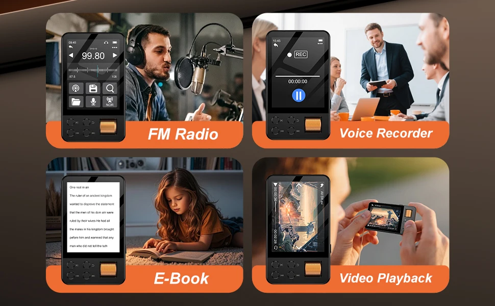 2,4 Zoll Touchscreen MP3-Player 64GB Bluetooth 5.4 HiFi Musik-Player FM-Radio Sprachrekorder E-Book Tragbarer MP4 Audio-Player – Detail 1