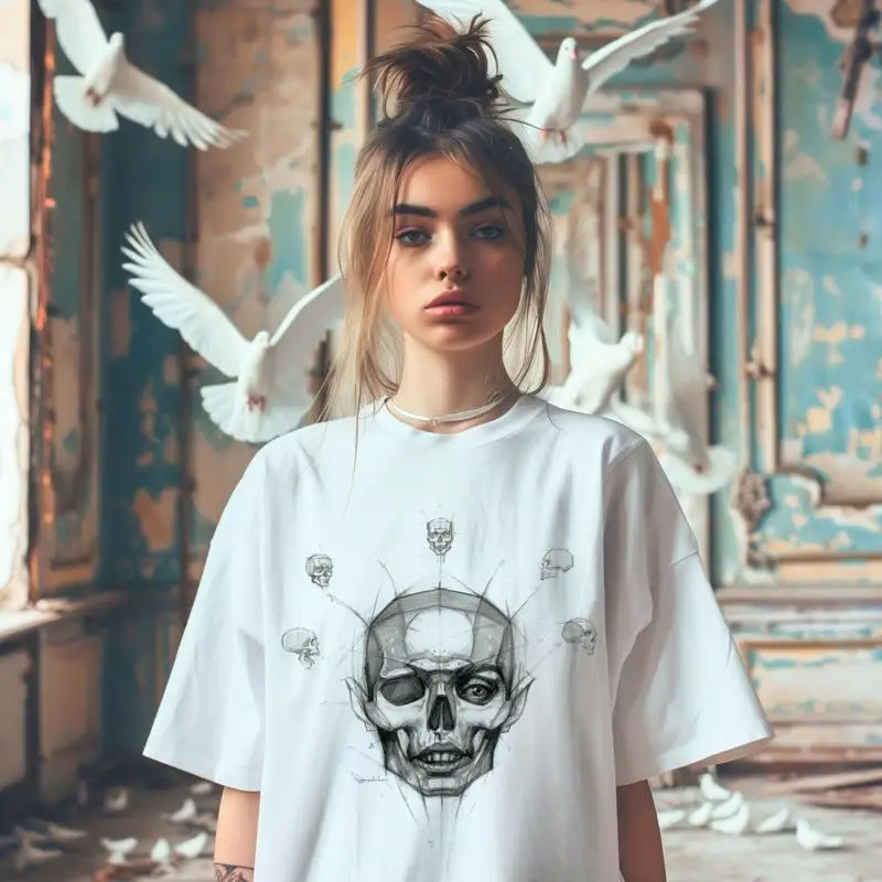 Larvata Hand Drawn Skull Anatomy T Shirt Detailed Pencil Sketch by Ferhat Edizkan Unique Anatomical Artwork