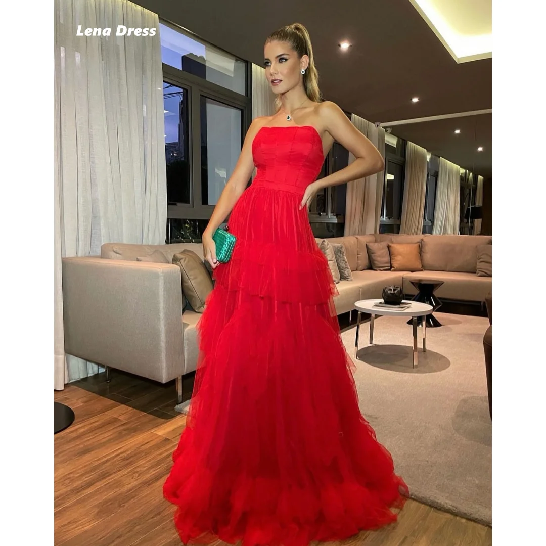 

Lena Многослойные роскошные платья для выпускного вечера 2025 Женские роскошные линии Элегантные вечерние платья для свадьбы Женские красные платья без рукавов на заказ