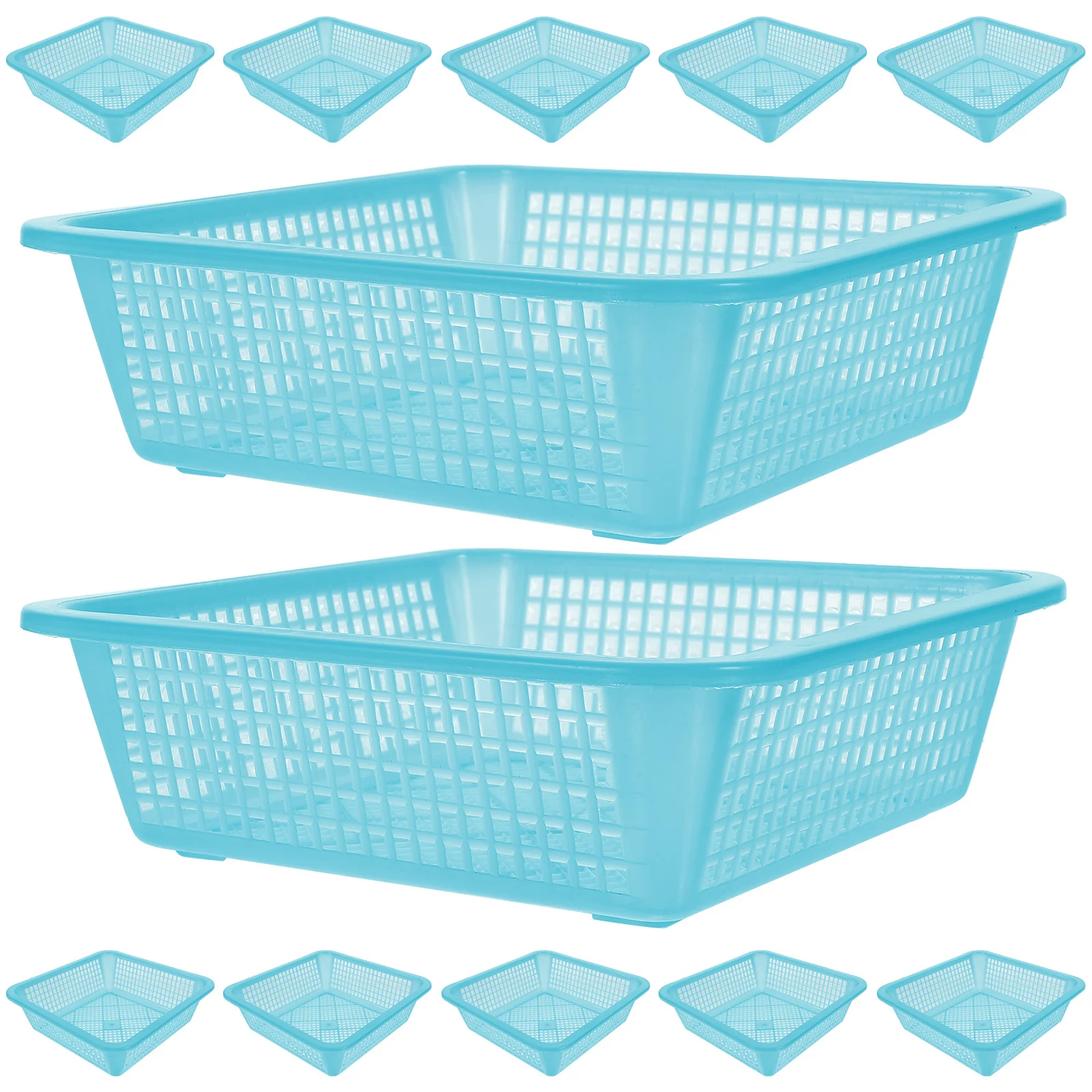 

12Pcs Perforated Plastic Storage Basket Square Bin Stationery Organizer Office Drawer Shelf Desktop Countertop Tray for Small