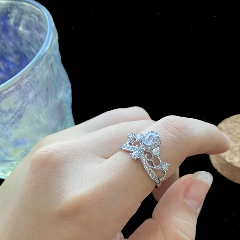 MDL Moissanit1 نمط الأصلي الحلو الأميرة تألق خاتم الزواج 18K مطلية بالذهب تاج الدانتيل نمط خواتم الشعور العالي