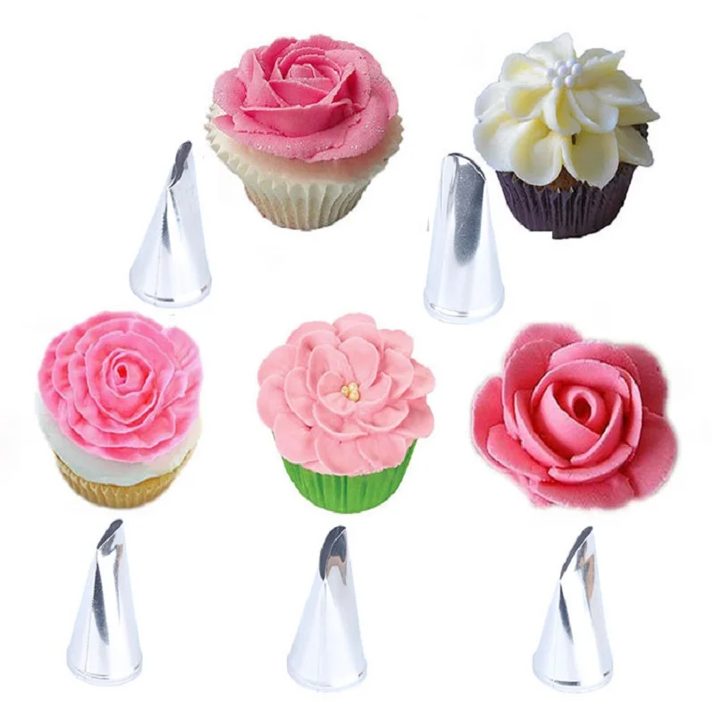 

5Pcs/Set Rose Petal Metal Cream Tips Cake Decorating Tools Icing Piping Nozzles Cake Cream Decorating Cupcake Tools