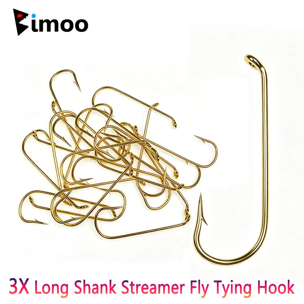 Bimoo 100pcs 3X Long Shank Streamer Fly Tying Hook For Tying Wet Nymphs Woolly Bugger Baitfish Streamer Trout Fishing Lures