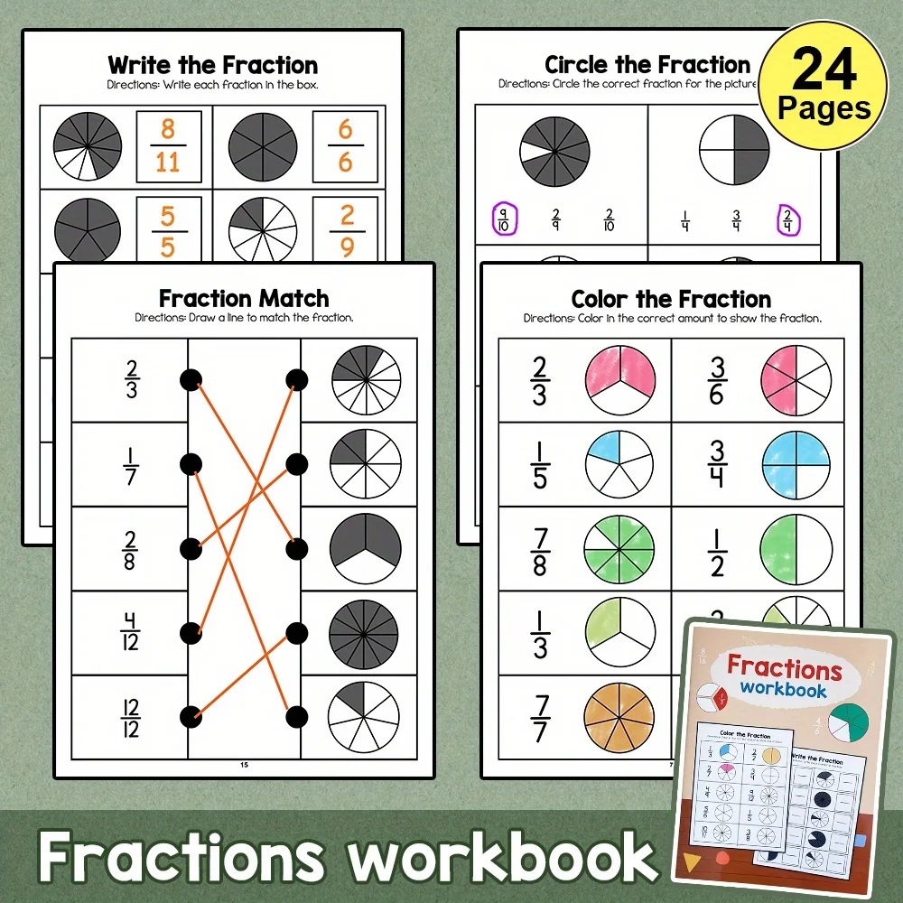

Math Fraction Workbook Fraction Practice Book Cognitive Training Exercise Sheets for Writing & Drawing Fractions for Ages 8-12