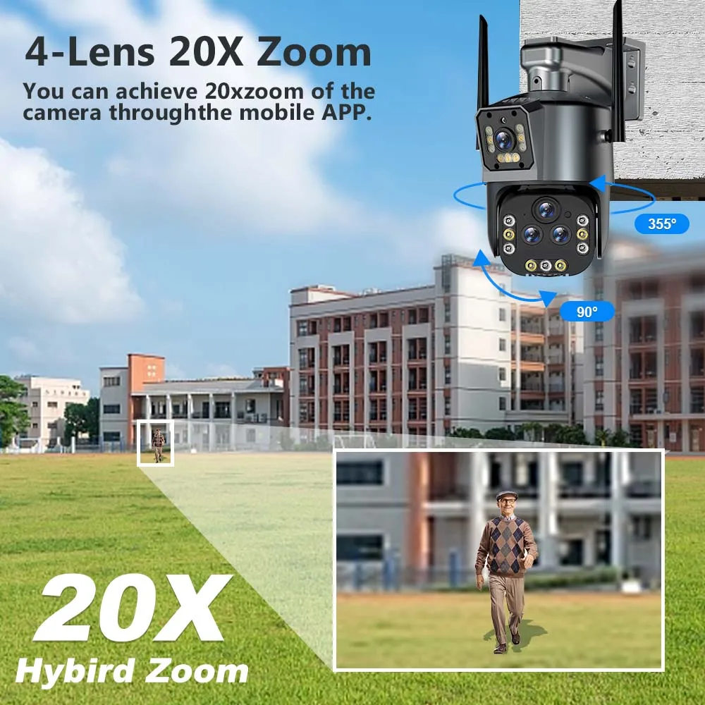 10K 20MP WiFi IP Camera 20X Zoom Video Surveillance Camera Outdoor Four Lens Three Screen PTZ  16MP 8K Video Camera 360°