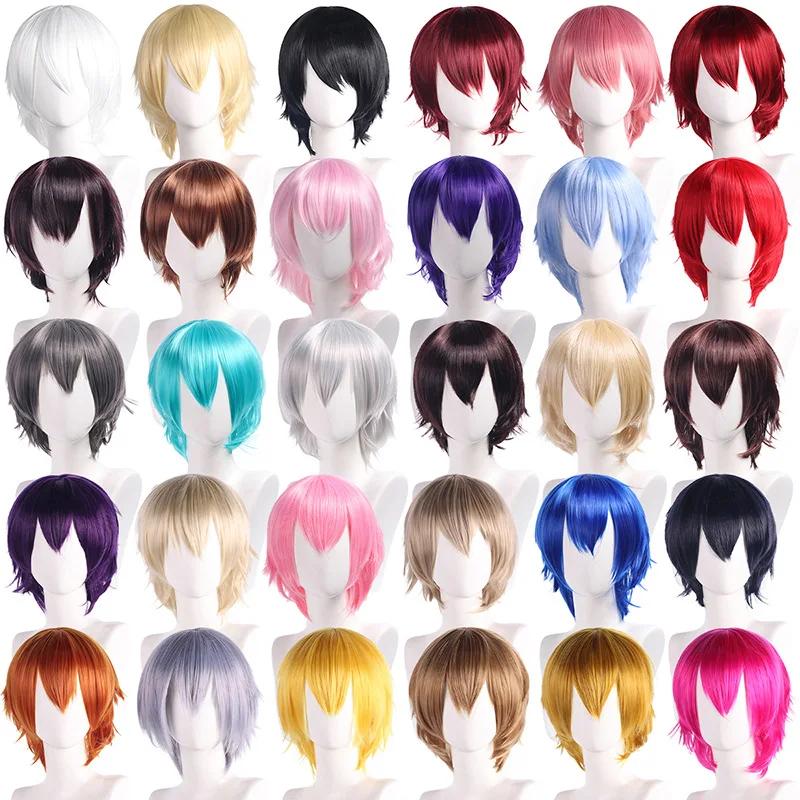 

Universal Synthetic Cosplay Wig Short Fluffy Hairpiece with Skin Top Spiky Style for Anime Costume Multi Color Fiber Wig