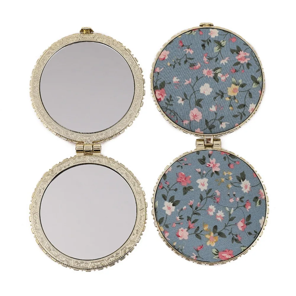 1PC Vintage Mini Makeup Floral Mirror Foldable 4 Shapes Compact Pocket Hand Mirror Portable Cloth Cover Pocket Cosmetic Mirror