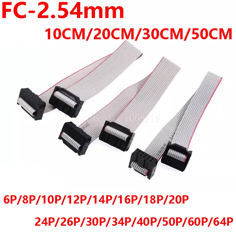 1Pcs 2.54mm Pitch JTAG ISP Gray Flat Ribbon Data Cable FC-6/8/10/12/14/16/18/20/24/26/30/34/40/50 Pin FOR DC3 F/F IDC Box Header