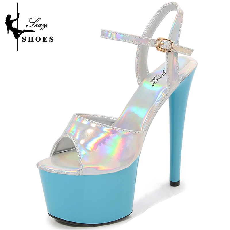 2023 Shoes 17CM/7Inch High Heeled Sandals Thin Heels Women Shoes Summer Patent Leather Buckle Strap Platform Party Club Stiletto