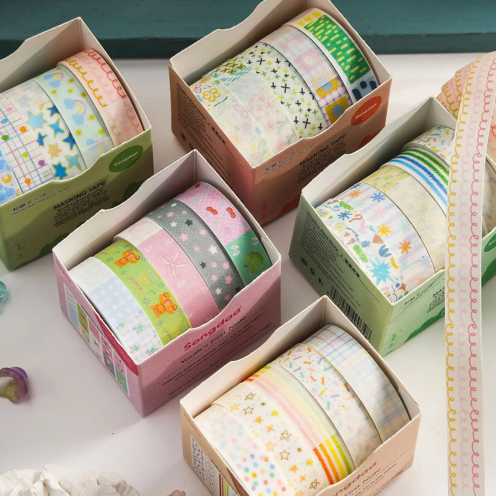 5pcs Cute Glitter Washi Tape Sweet Girls Decorative Tape for Journal Scrapbook Hand Account DIY Craft Supplies