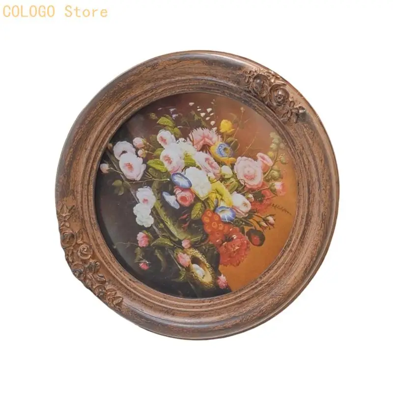 Ornate Round Photo Frame, Antique Picture Frame for Wall and Tabletop Display D0LD