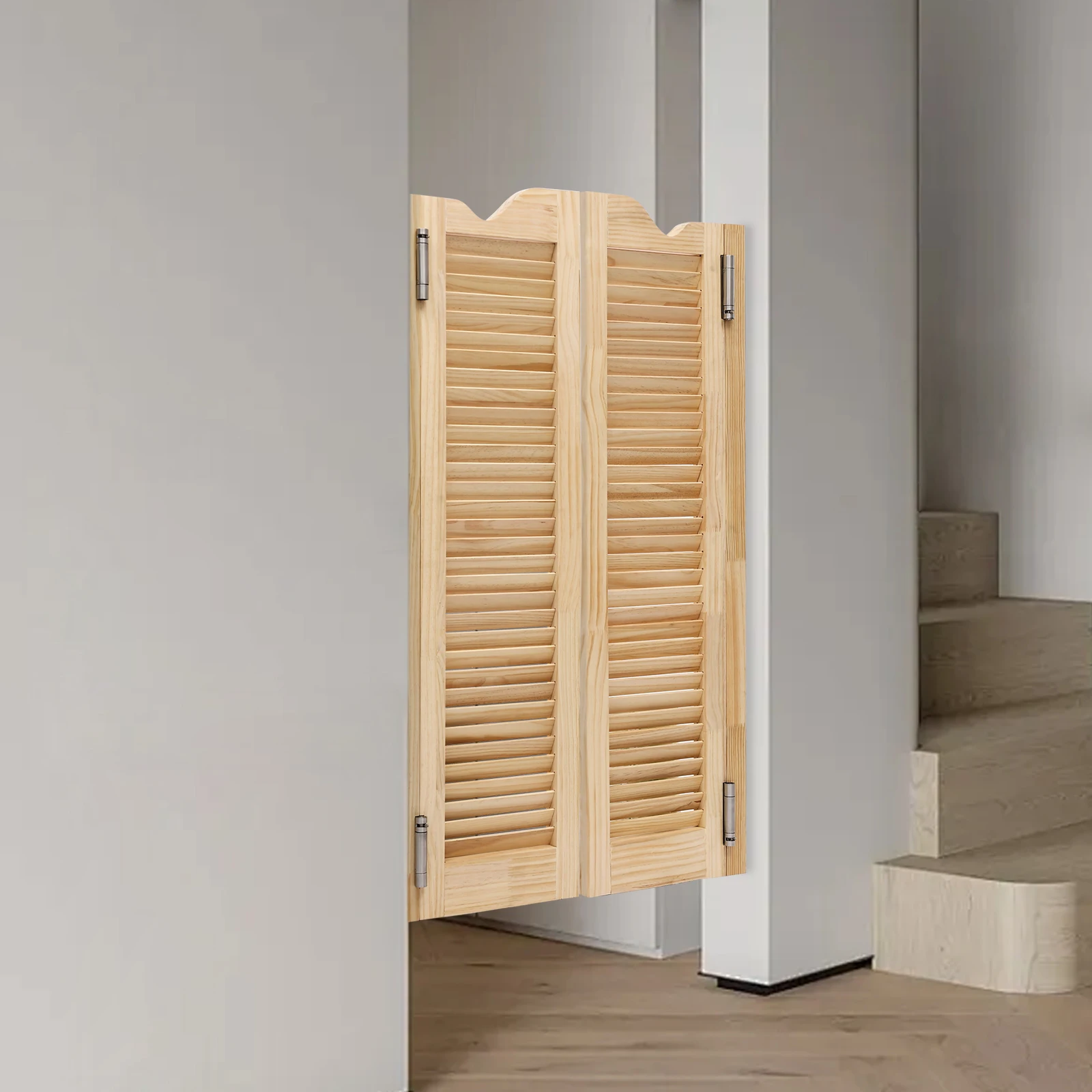 

Wood Color Double Half Door Partition - Wall-Mounted Room Divider - Country Style Double-Hinged Interior Door 42.13x24.02 In