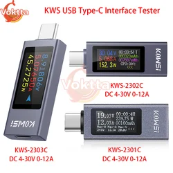 KWS USB Type-C Interface Tester DC 4-30V 12A Digital Voltmeter Ammeter Power Meter Voltage Current Meter Battery Charging Tester
