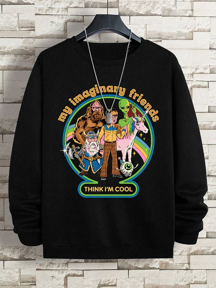 My Imaginary Friends Think I'M Men Cool Hoody Print Casual Sweatshirt Fleece Loose Clothes Autumn Warm Fleece Pullover Hoody Top