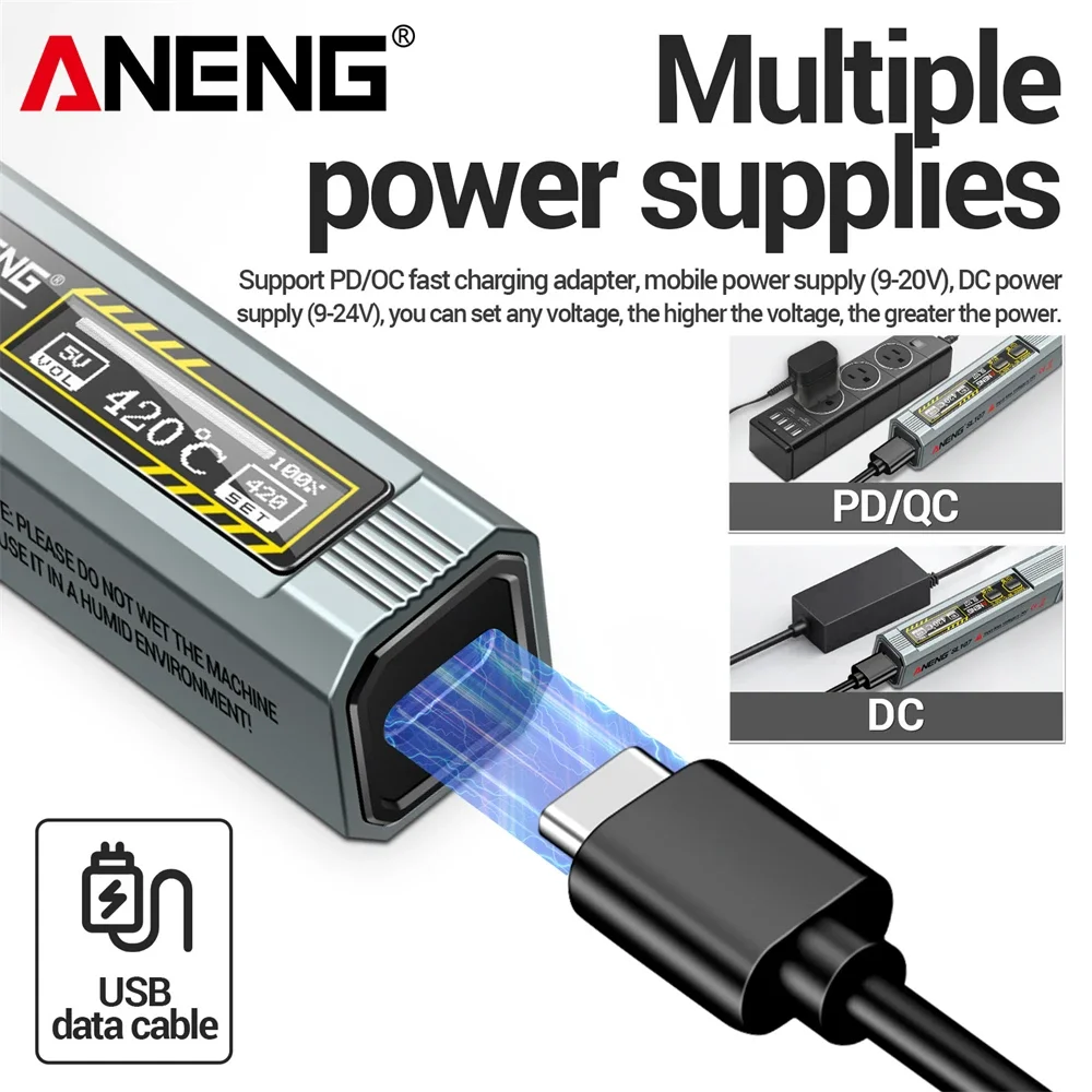 

Электрический паяльник ANENG SL107 PD 65 Вт QC Портативный с регулируемой температурой 80-420 ℃ Constant Smart Паяльник сварной нагрев