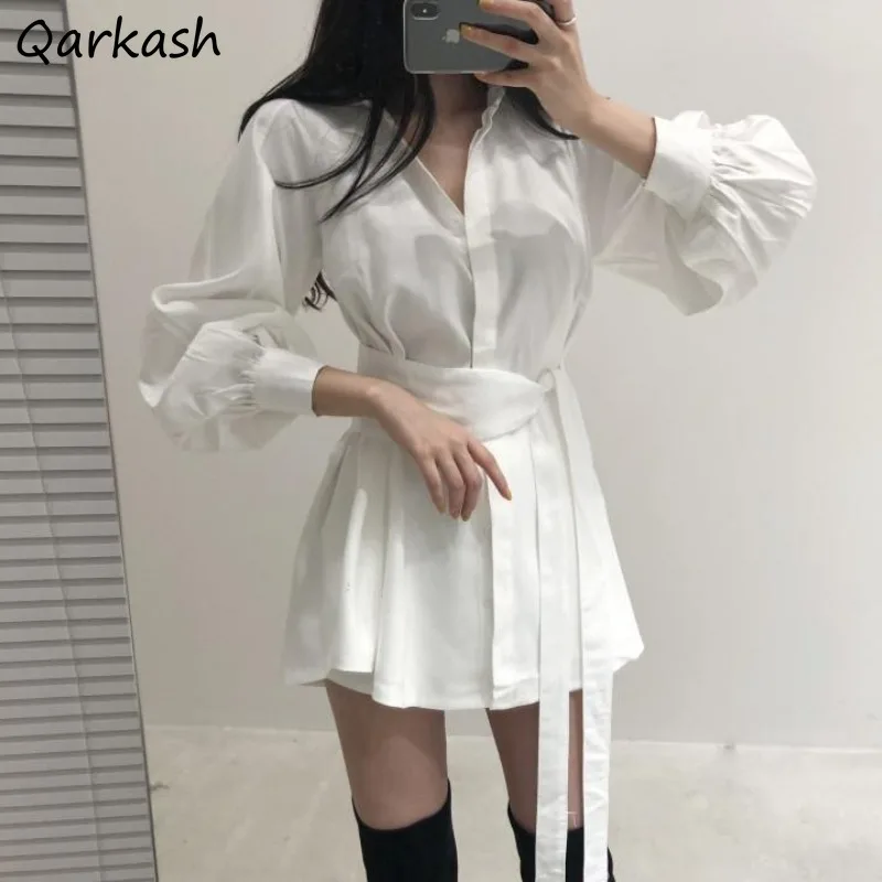 Long-sleeve Dresses Women Solid Vintage Lace-up Bodycon French Style Mini Temperament Sexy Casual Mature Ladies Clothing Ulzzang