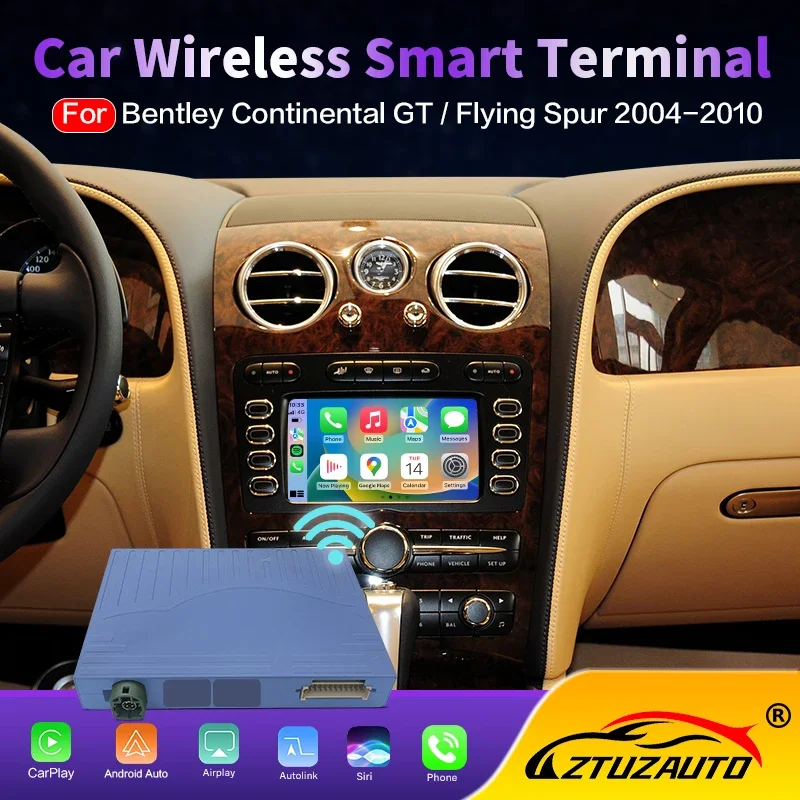 Wireless CarPlay Android Auto Decoder Kit for Bentley Continental GT 2004-2010 Flying Spur 2004-2012 with 7-Inch Touch Panel Scr