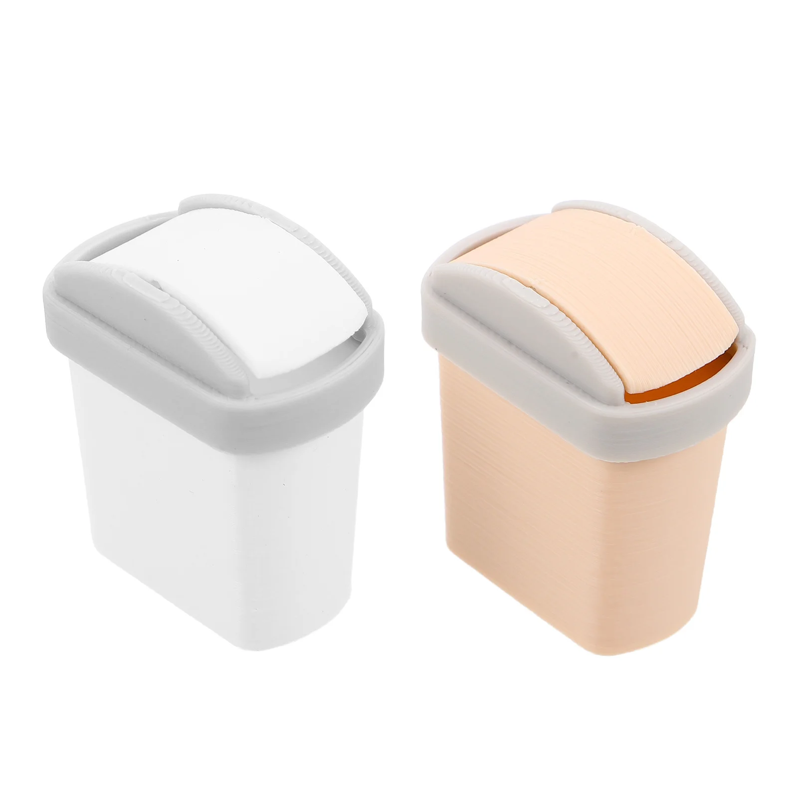 2개 미니 쓰레기통 스윙 탑 뚜껑 경량 1:12 스케일 플라스틱 쓰레기통 인형집 가구 장식 미니 테이블 쓰레기통