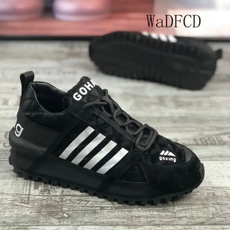 Men Women Chunky Sneakers Fashion Casual Secondary Leather Cowhide Fabric Upper Increased Internal Cover Bottom Platform Shoes