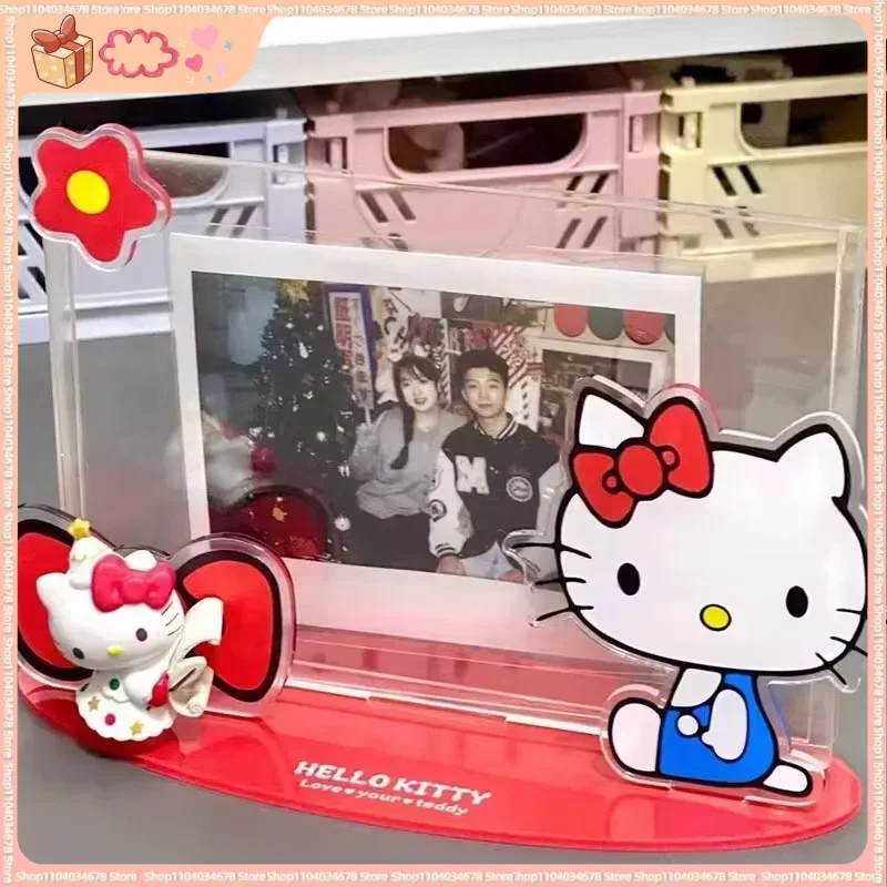 

Новая милая акриловая подставка-фоторамка Hello Kitty для девочек, подходит для фото 5 дюймов, аниме-украшение для рабочего стола, подарок