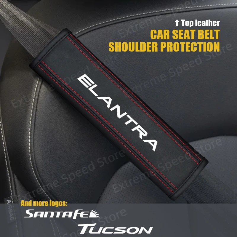 For Elantra Santa Fe Tucson Emblem Ix35 I30 I20 I10 Leather Car Seat Belt Cushion Safety Belt Shoulder Protector Pad Accessories