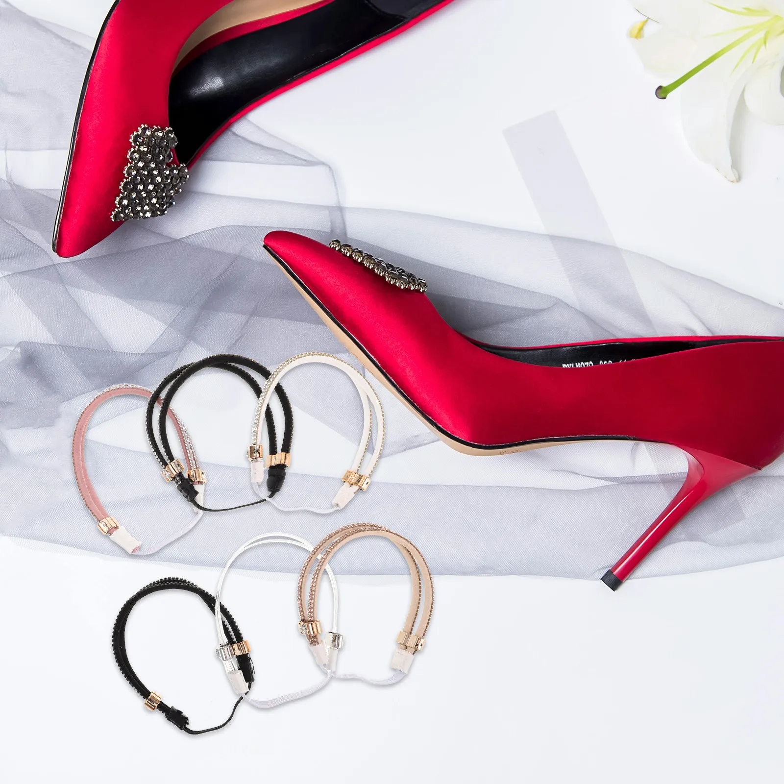 

6 пар эластичных ремешков для обуви на высоком каблуке, украшенных стразами, противоскользящие регулируемые ремешки для сандалий, тапочек, обуви на неукрепленном каблуке