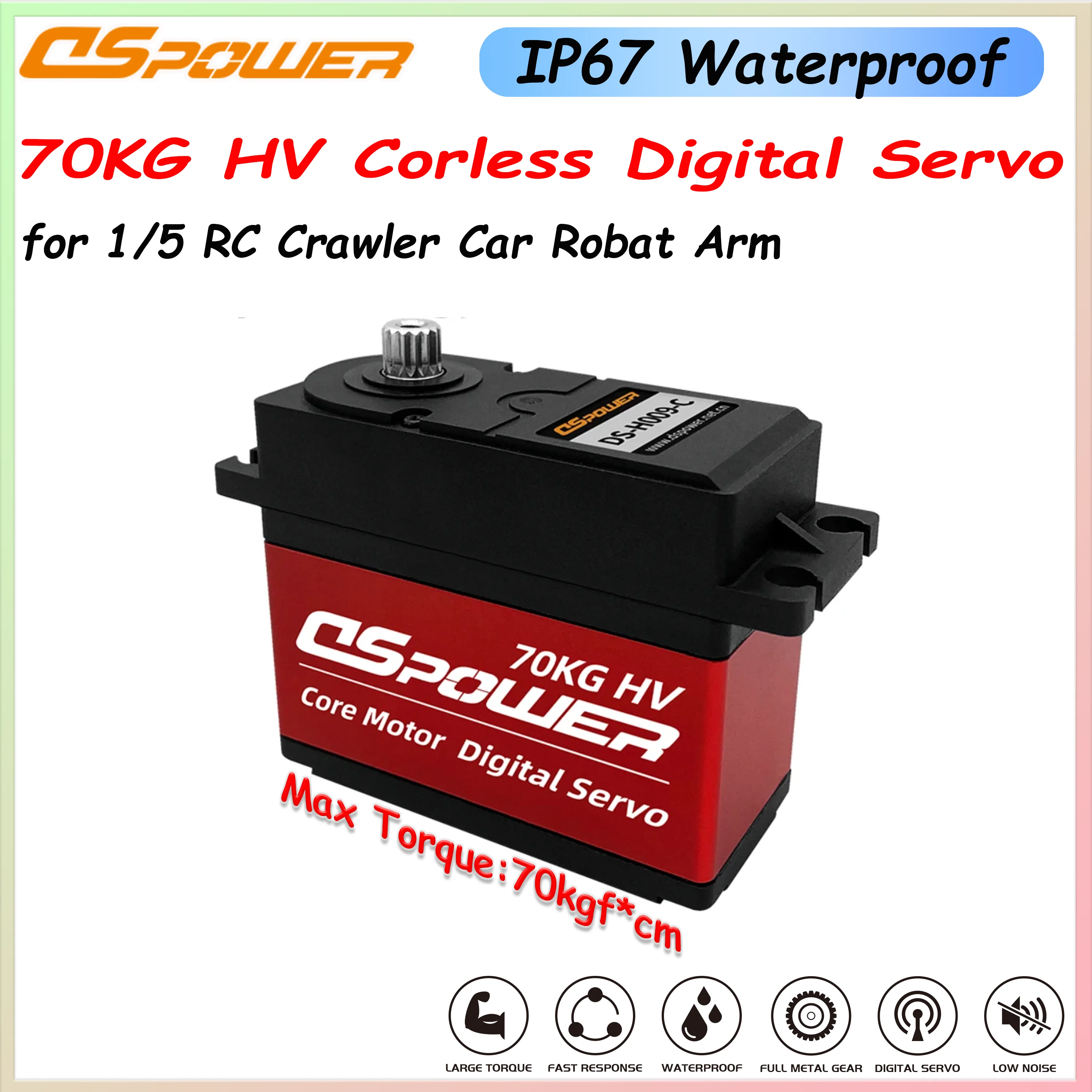 

DSpower 70KG High Voltage RC Servo Metal Gears Waterproof Coreless Digital Servo for 1/5 RC Crawler Car Robot TRX Axial Redcat