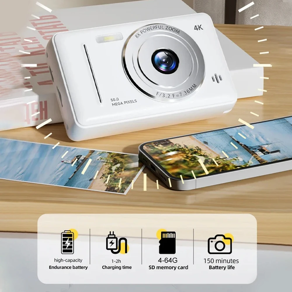 4K HD Digital Camera Dual Lens 50MP Retro CCD Camera 8X Zoom Auto Focus Entry-level Camera for Students Selfie Photography